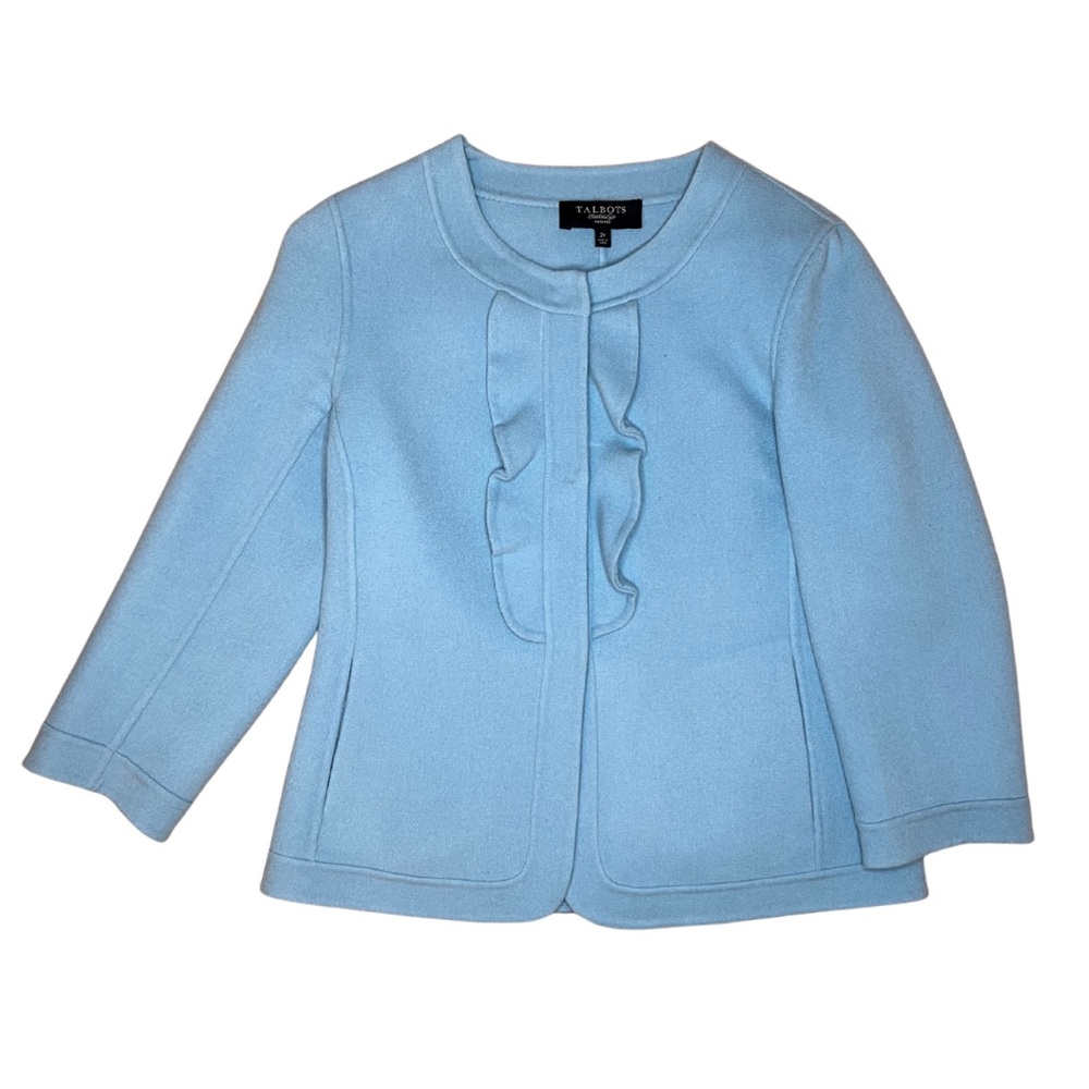 Talbot’s Women’s Baby Blue Crop Ruffle Wool Blazer